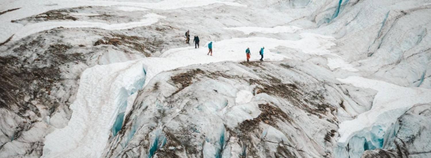 Scientists walking on Lower Curtis Glacier