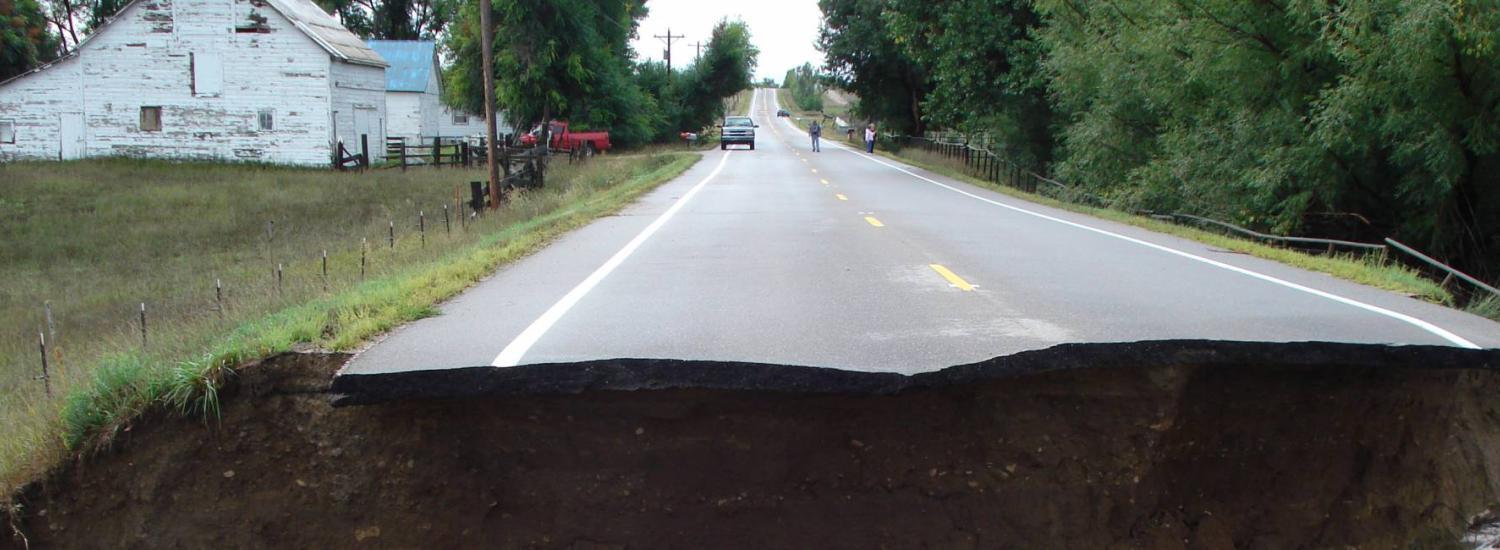 Road destroyed by erosion
