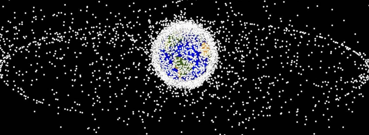 A computer-generated image representing space debris as could be seen from high Earth orbit.