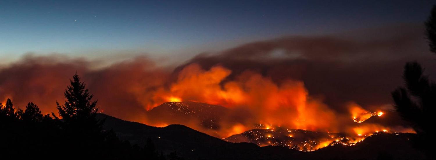 photo of wildfire burning at night 