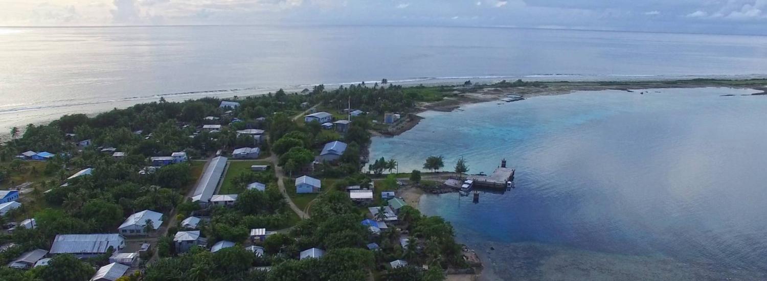 Aerial photo of the town of Jabor on Jaluit Atoll (169.5E, 6N), Republic of the Marshall Islands taken by a drone during our recent fieldwork in the western tropical Pacific.