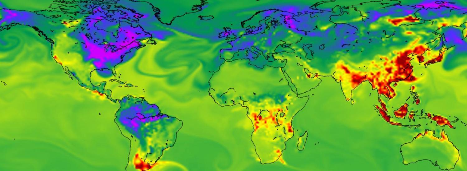 invisible swirls of carbon dioxide take on brilliant colors in this NOAA view of the greenhouse gas&#039; emissions and sinks