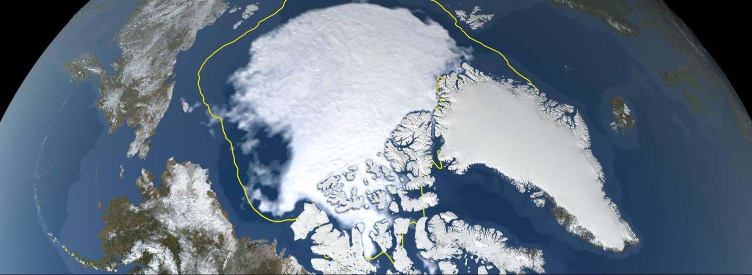 A still image visualizing Arctic sea ice on September 16, 2021.