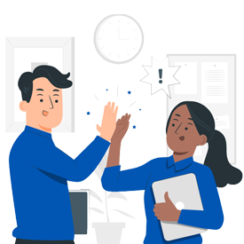 Illustration of two people high-fiving in a work environment