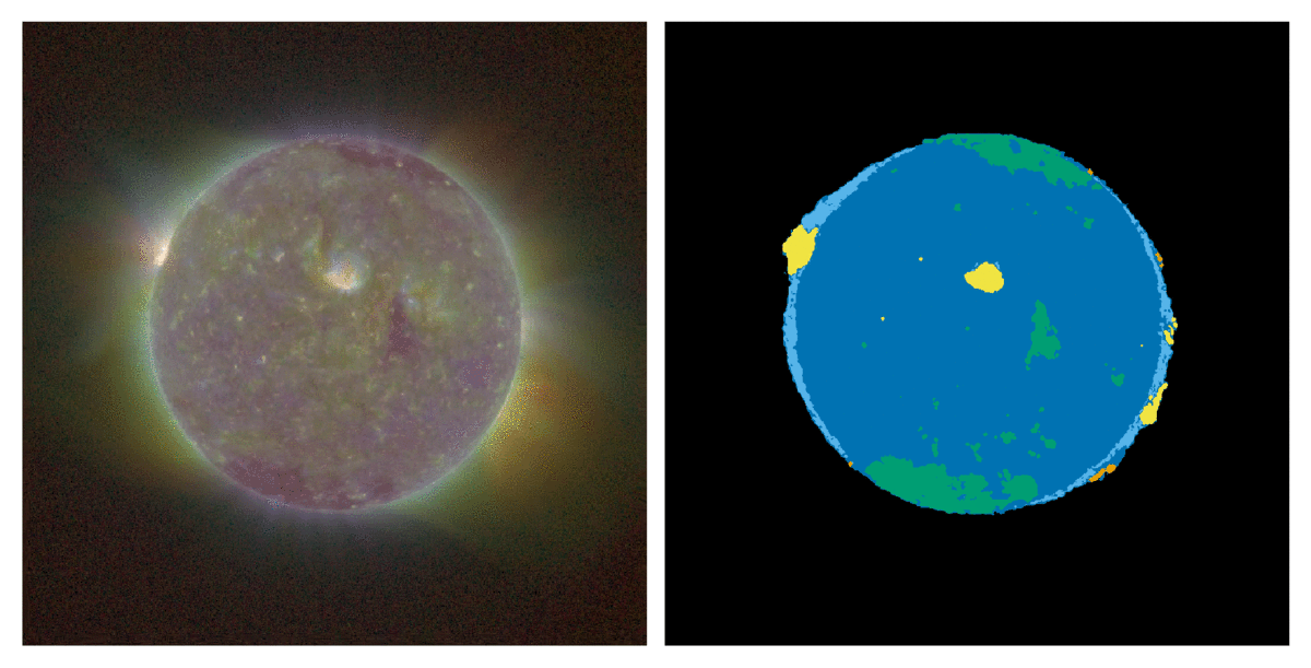 The SUVI thematic map tracks changes in the Sun over time.