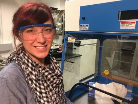 CIRES/ NOAA researcher Jessie Creamean in the lab at the NOAA Earth System Research Laboratories.