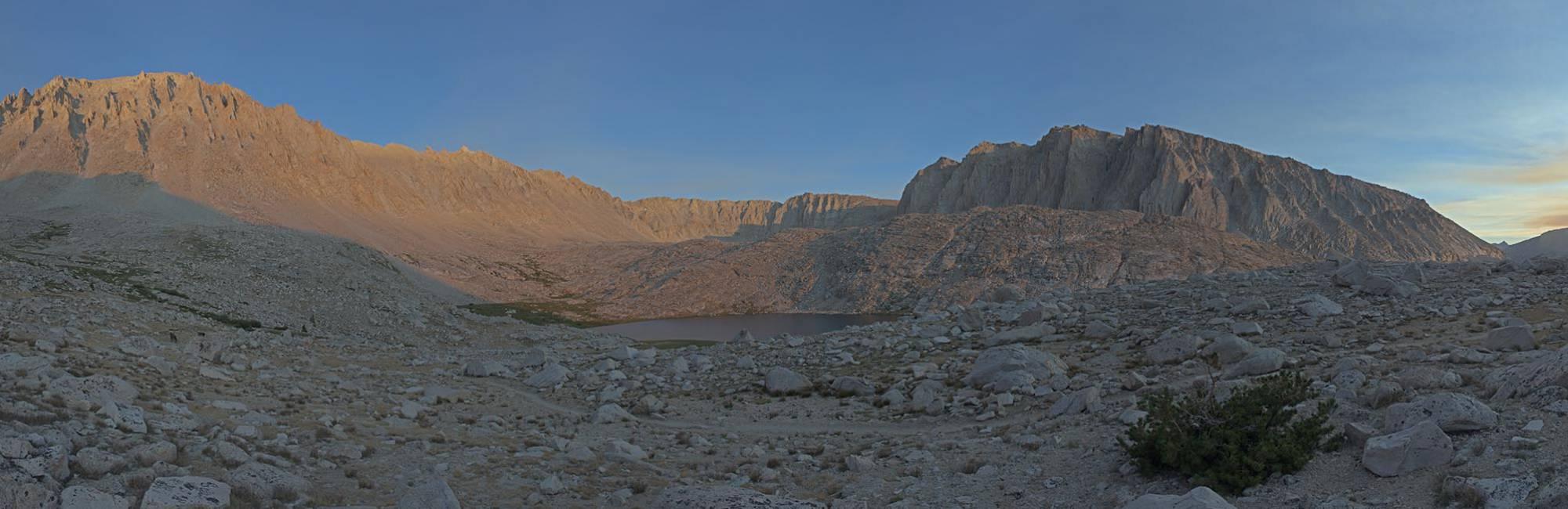 Mt. Whitney (left), highest point in Lower 48 states, over Guitar Lake, Sequoia National Park.