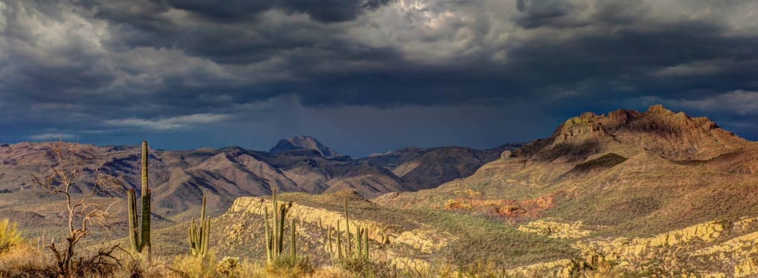 Rain clouds over a desert landscape in Arizona