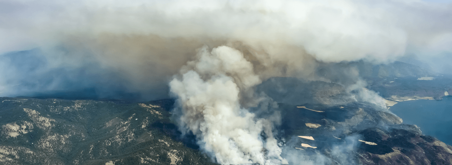 photograph of smoke billowing over a wildfire