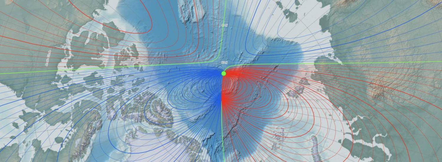 map of the Arctic showing Earth&#039;s magnetic field