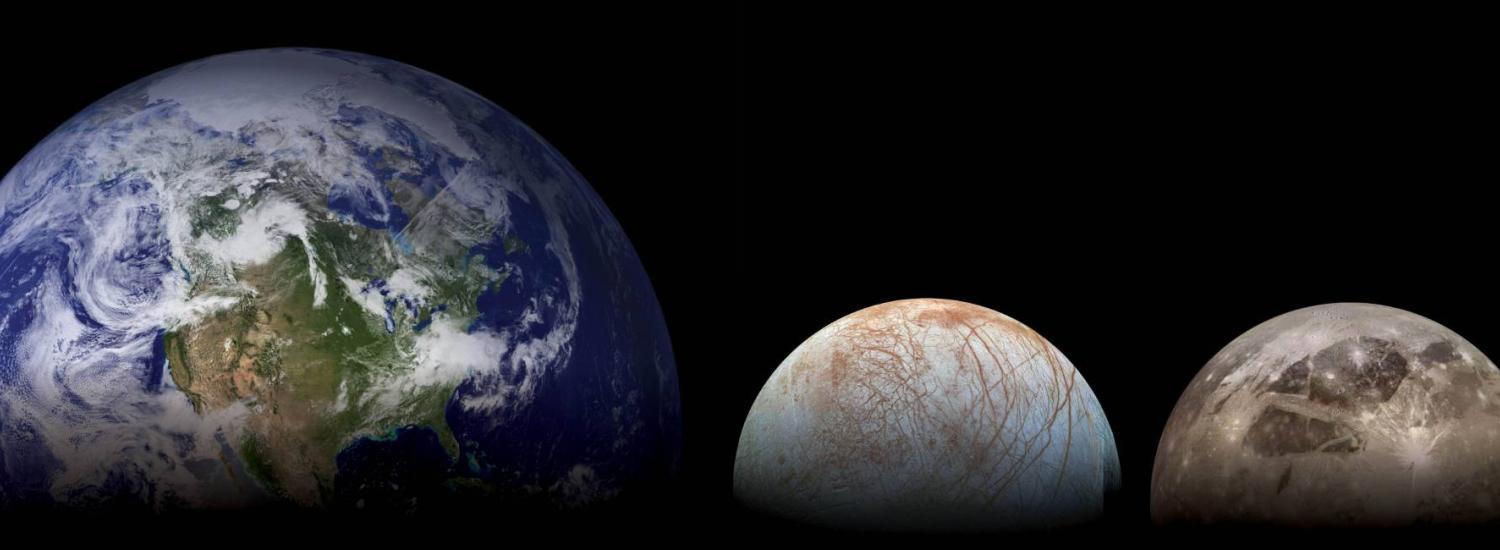 Earth, Europa and Ganymede, not to scale