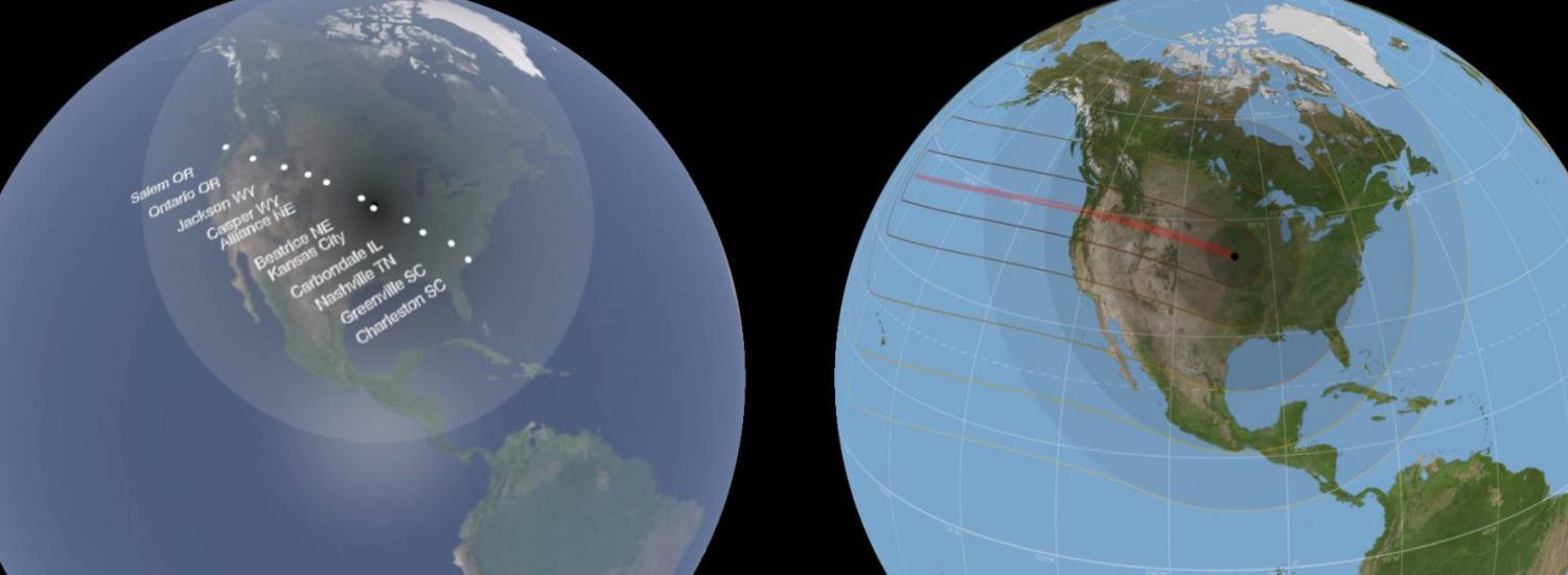 two globes showing eclilpse path