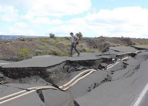 A road destroyed by an earthquake.