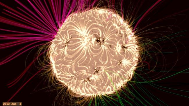A rendering of the sun's electromagnetic fields.