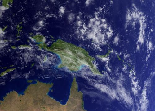 A satellite image of New Guinea.