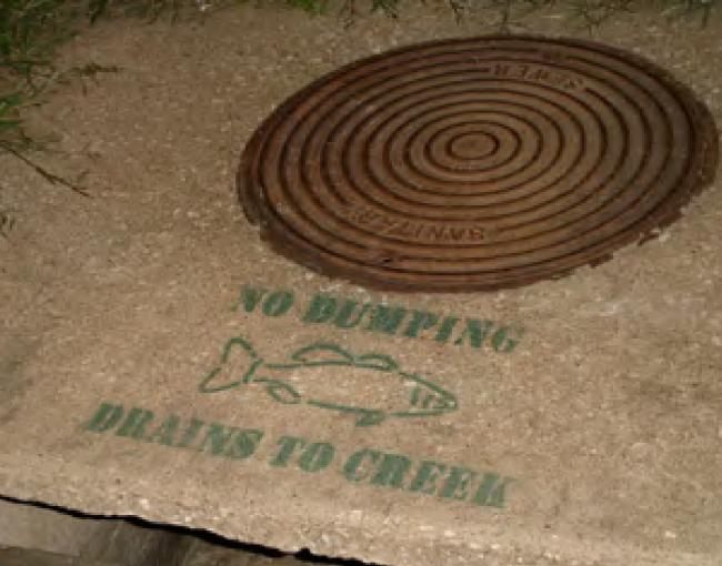 No dumping, Drains to Creek