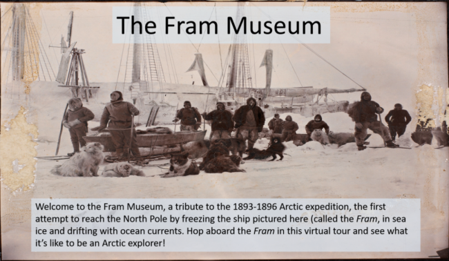 The Fram with explorers and dogs from the National Library of Norway